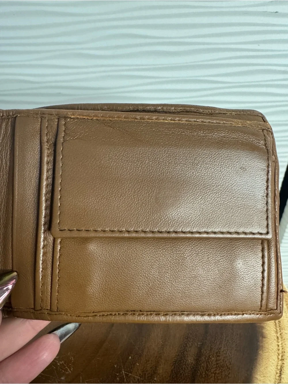 Bottega Veneta Cream & Brown Leather Card Holder and Coin Wallet